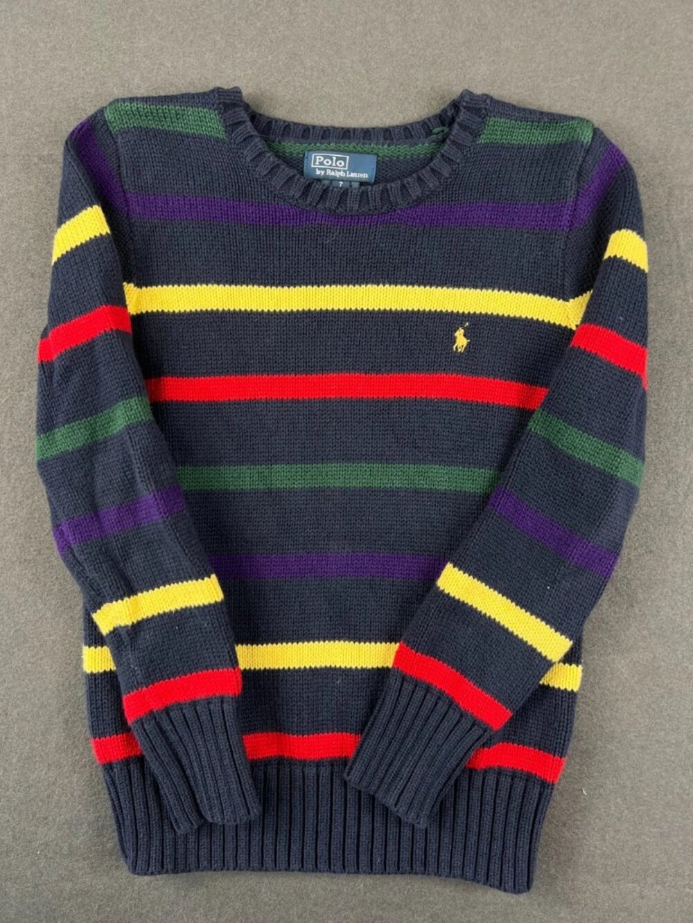 Polo By Ralph Lauren Boys Navy Blue Crewneck Sweater Striped Pony Logo Outdoor 7